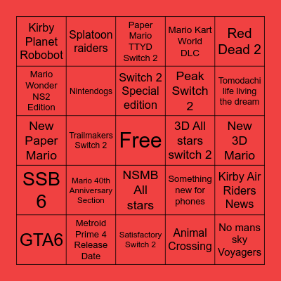 12.9 Nintendo Direct Bingo Card