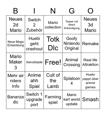 Nintendo Direct Bingo Card