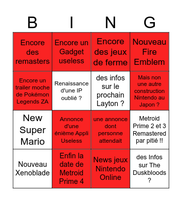 Bingo Nintendo Direct Bingo Card