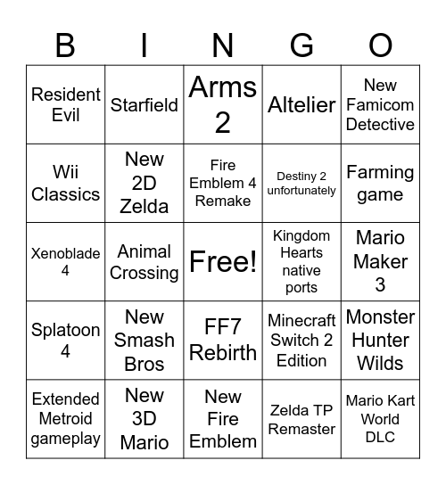 Switch Direct Bingo Card