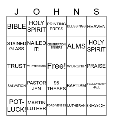 LUTHERAN BINGO Card