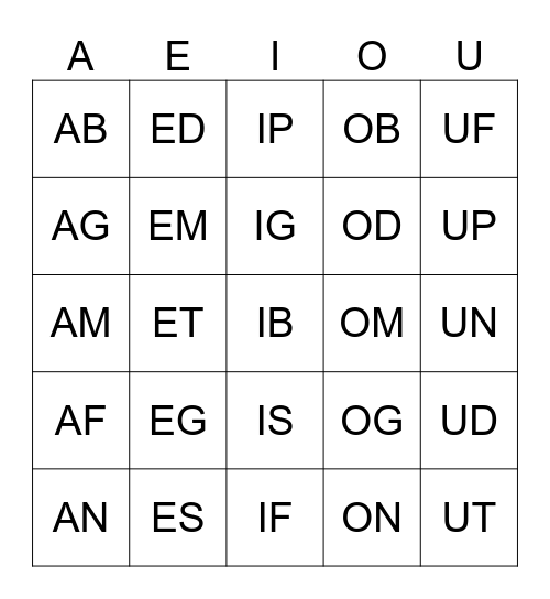 VOWEL + BINGO Card
