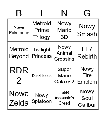 Nintendo Direct Bingo Card