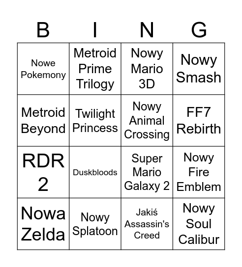 Nintendo Direct Bingo Card