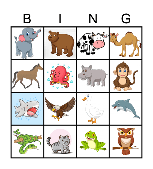 Animal Bingo Card
