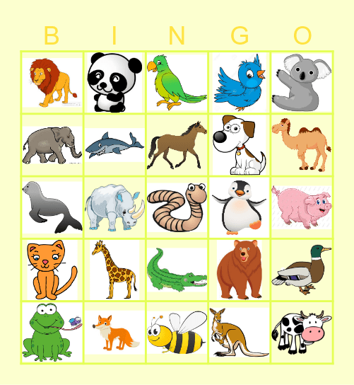 ANIMALS NAMES IN ENGLISH BINGO! Bingo Card