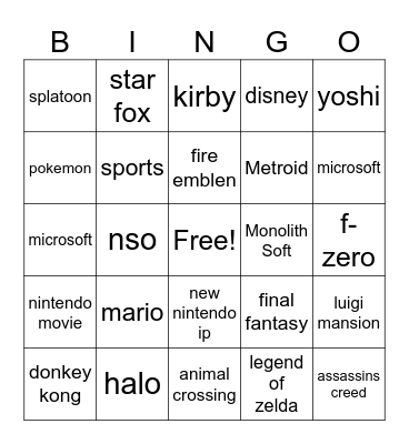 nintendo direct september 2025 Bingo Card