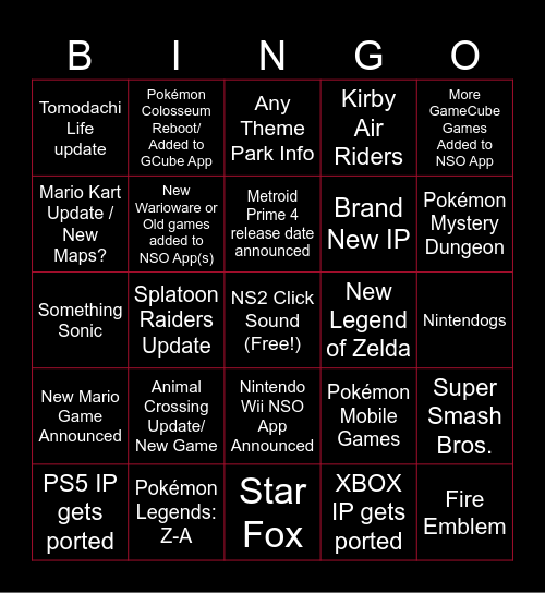 PhantomZimm - Nintendo Direct Bingo Card