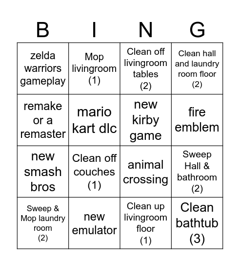 CLEANING BINGO Card
