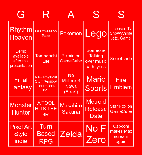 Nintendo Direct September 2025 Bingo Card