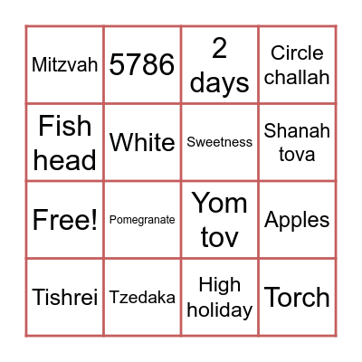 Rosh hashanah Bingo Card