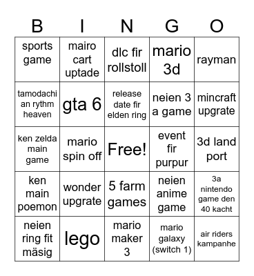 nintando direct Bingo Card
