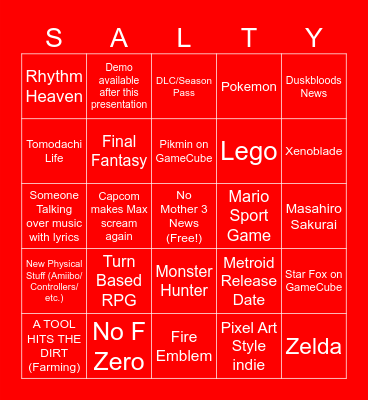 Nintendo Direct September 2025 Bingo Card