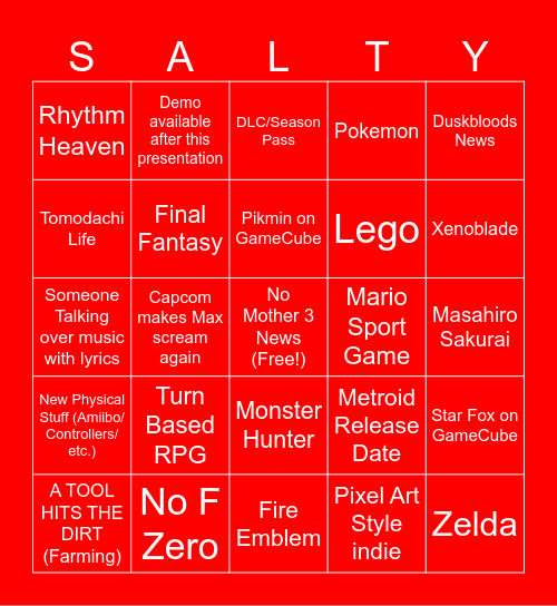 Nintendo Direct September 2025 Bingo Card