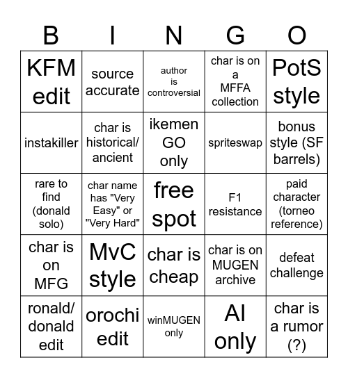 MUGEN bingo Card