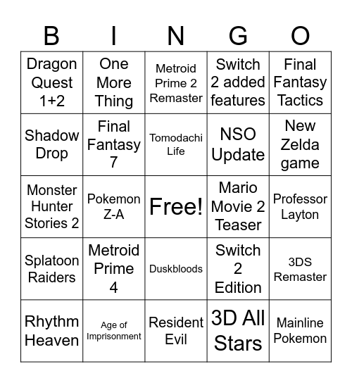 Untitled Bingo Card