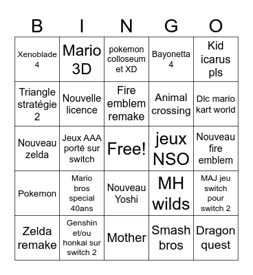 Nintendo direct 12/09 Bingo Card
