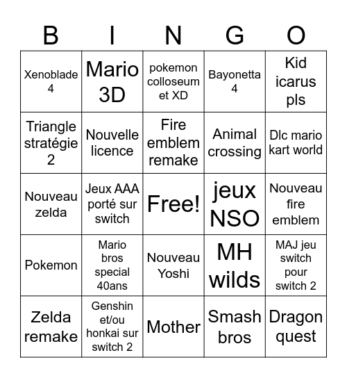 Nintendo direct 12/09 Bingo Card