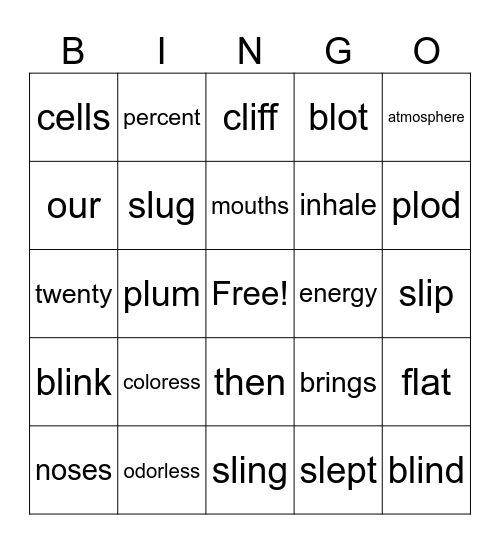2 Syllable & Blends Bingo Card