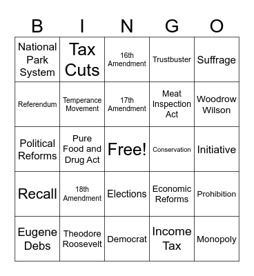 Progressive Era Review Bingo Card