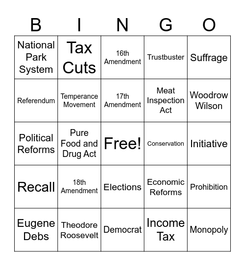 Progressive Era Review Bingo Card