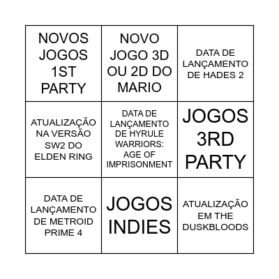 NINTENDO DIRECT 9.12.2025 BINGO Card