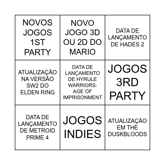 NINTENDO DIRECT 9.12.2025 BINGO Card