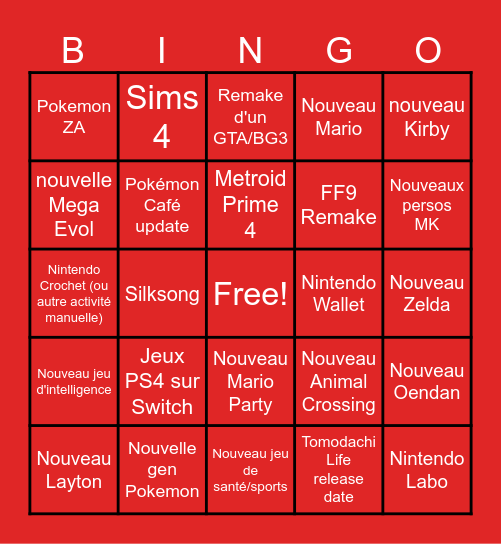 NINTENDO DIRECT Bingo Card