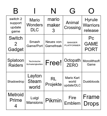 Nintendo Direct Bingo! Bingo Card