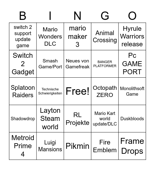 Nintendo Direct Bingo! Bingo Card