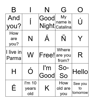 Spanish Bingo Card