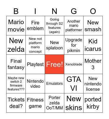 Switch 2 direct Bingo Card