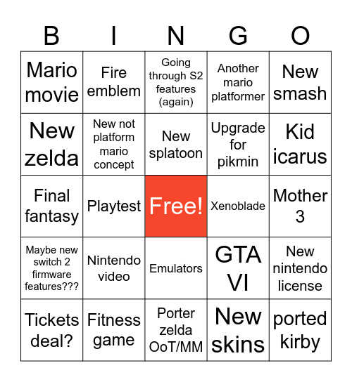 Switch 2 direct Bingo Card