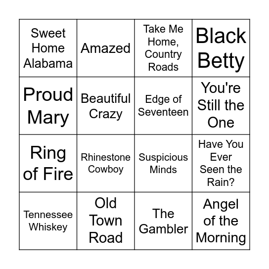 Country Music Bingo Round 3 Bingo Card