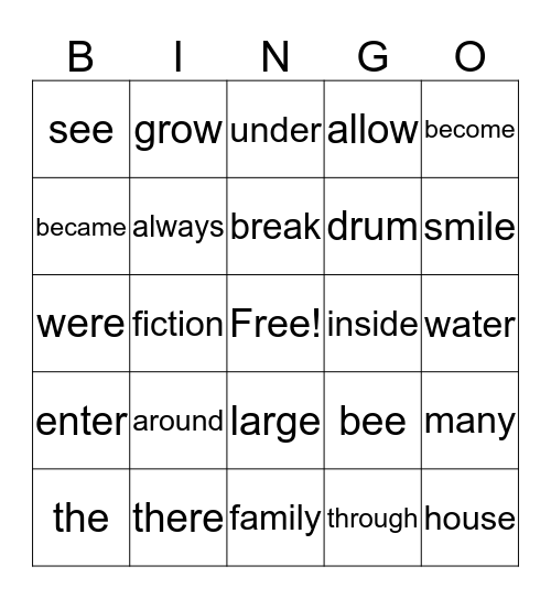 Vocabulary Bingo Card