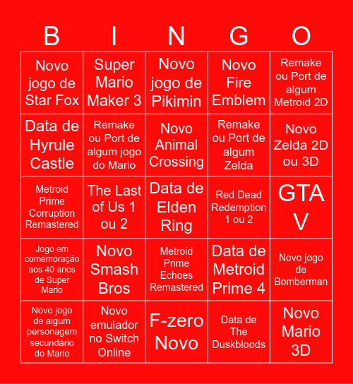 Nintendo Direct 12/09/2025 Bingo Card