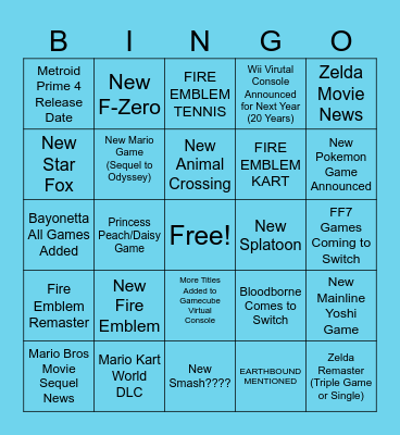 Nintendo Direct Sept 12 Bingo Card