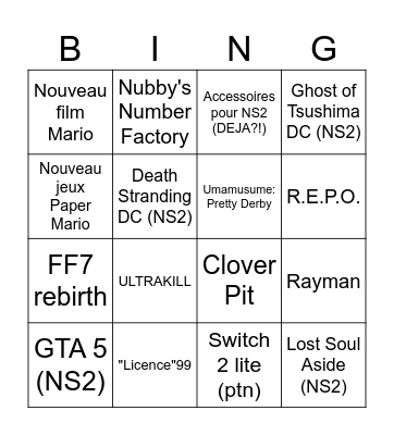 Bingo du Nintendo Direct du 12 septembre (Outsider) Bingo Card