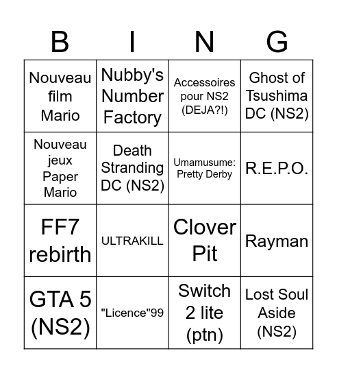 Bingo du Nintendo Direct du 12 septembre (Outsider) Bingo Card