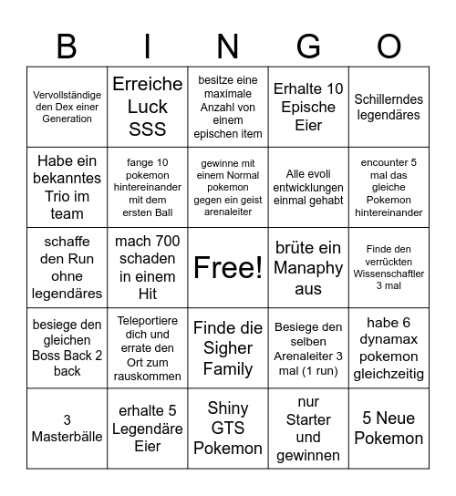 Pokerogue Bingo Card