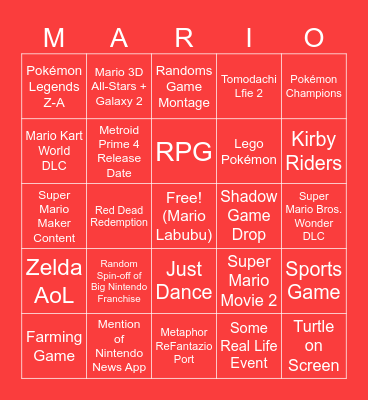 Nintendo Direct Bingo (9/12) Bingo Card