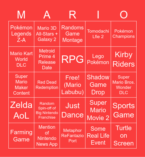 Nintendo Direct Bingo (9/12) Bingo Card