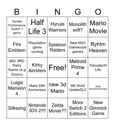 Nintendo direct stuff Bingo Card