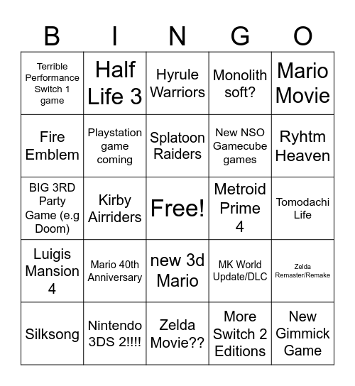 Nintendo direct stuff Bingo Card