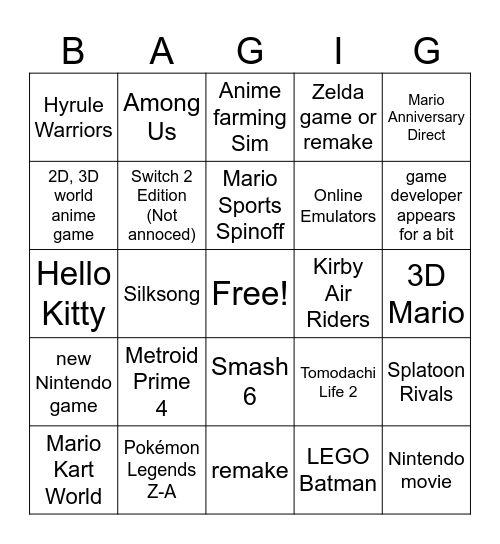 Untitled Bingo Card