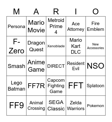 Nintendo Direct Sept 2025 Bingo Card