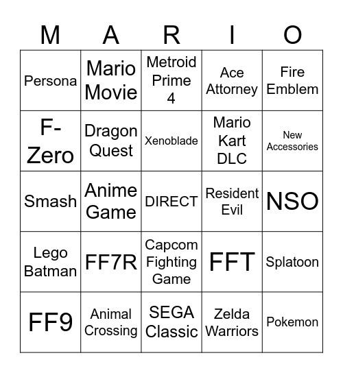 Nintendo Direct Sept 2025 Bingo Card