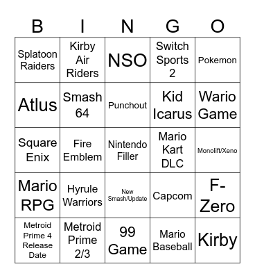 Nintendo Direct Bingo Card
