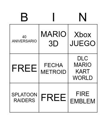 NINTENDO DIRECT Bingo Card