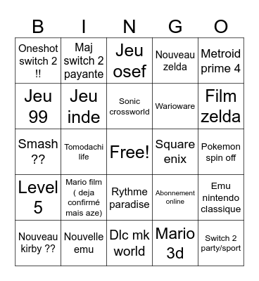 Nintendo Direct Bingo Card